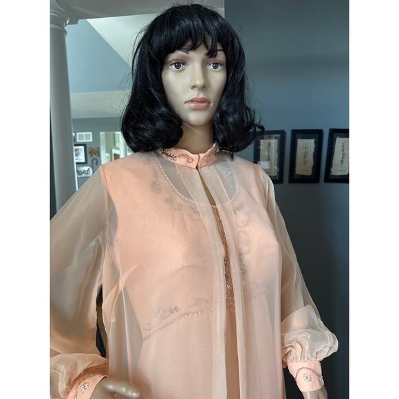 Vintage 1960s Elgin Peach Chiffon Dress & Sheer Overlay Set medium - Picture 11 of 17